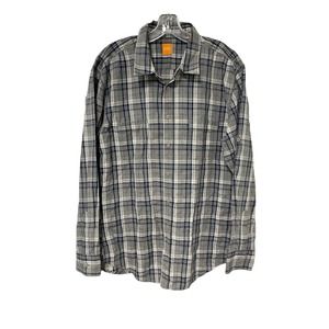 Boss Hugo Boss Shirt Mens XL Gray Button Down Long Sleeve Plaid Career Top